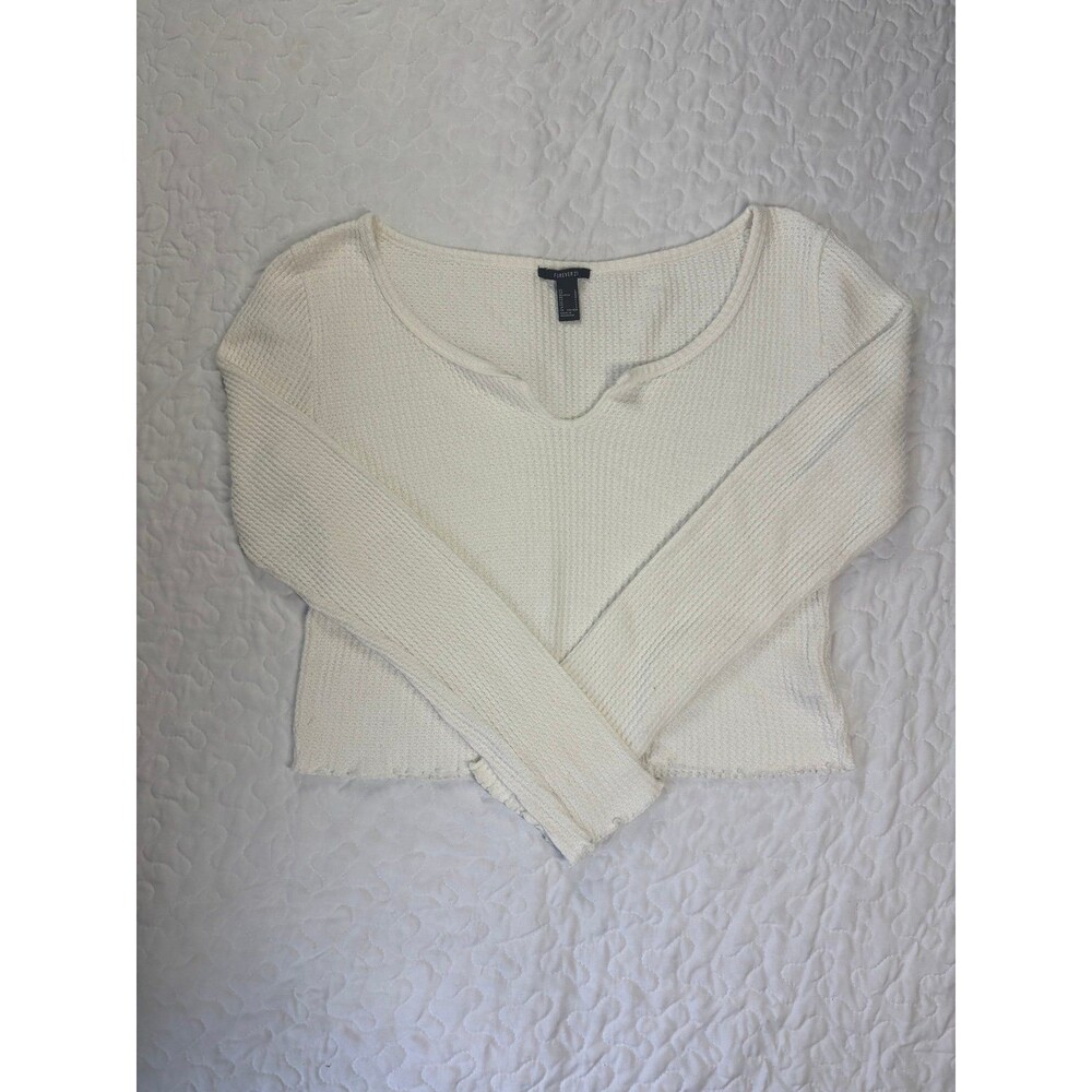Forever 21 Long Sleeve White Knit Shirt Women’s Size Large